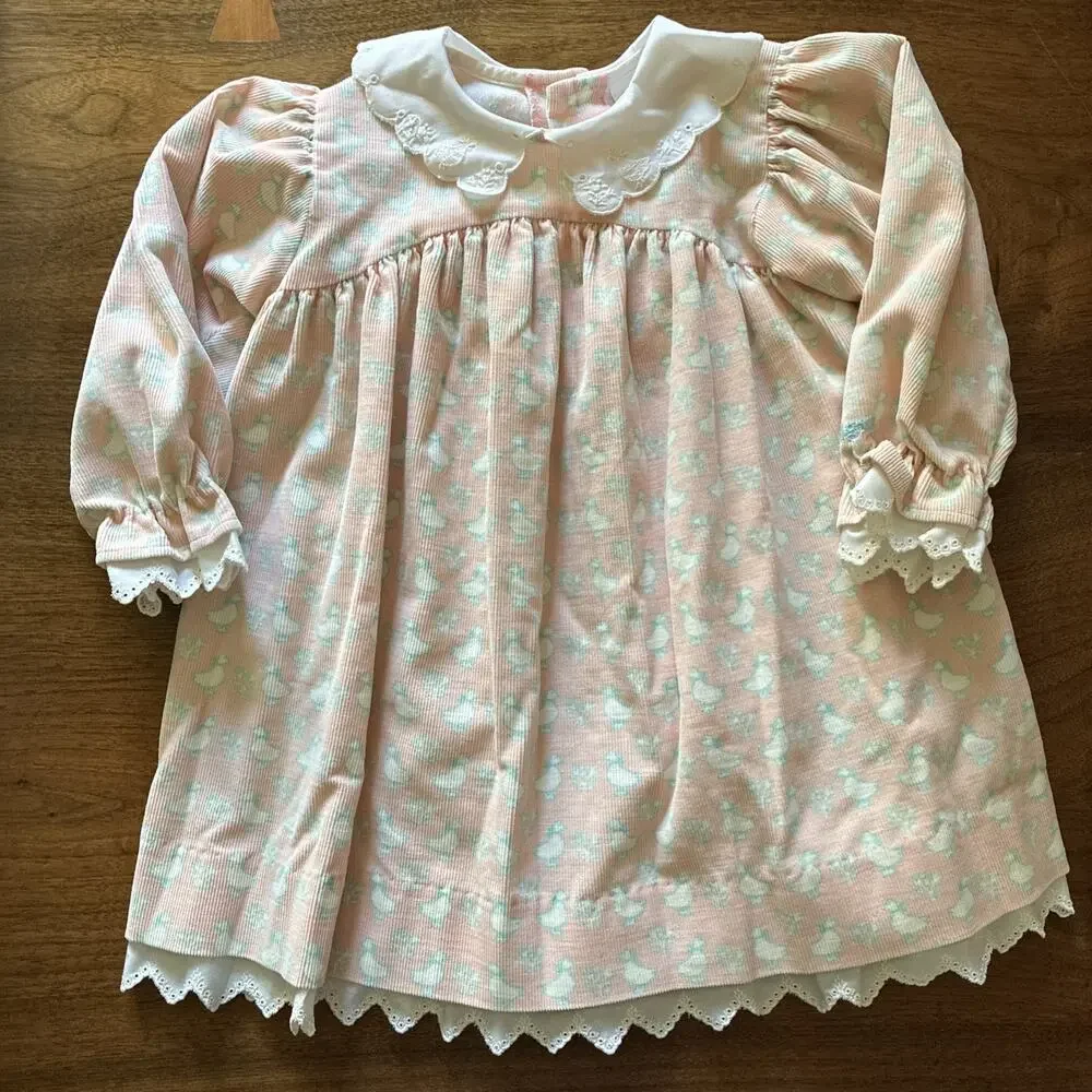 Vintage Oshkosh - Pink goose duck corduroy dress, 2T RARE